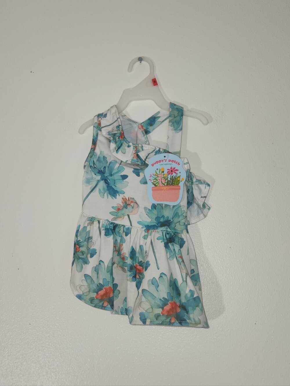 Puppy's Patch Floral  Dress in Teal & Coral
